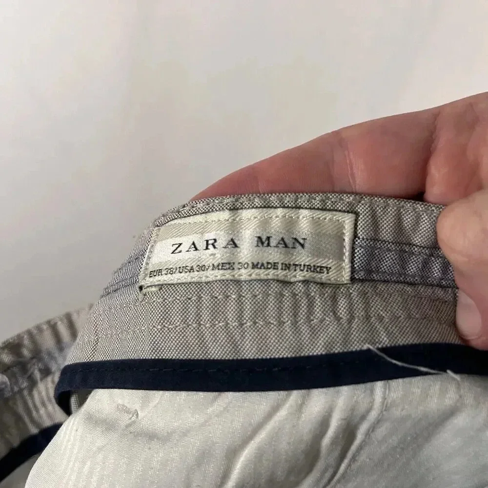 Zara Man Pants Men's 30 Solid Grey Pockets Button Zip Office Work Pants